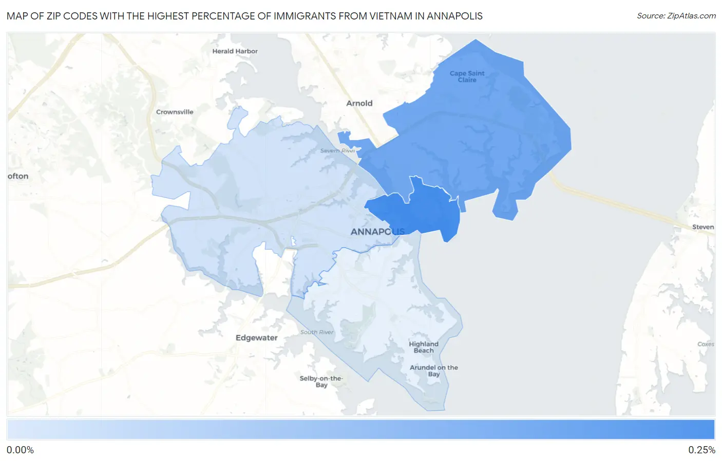 Zip Codes with the Highest Percentage of Immigrants from Vietnam in Annapolis Map