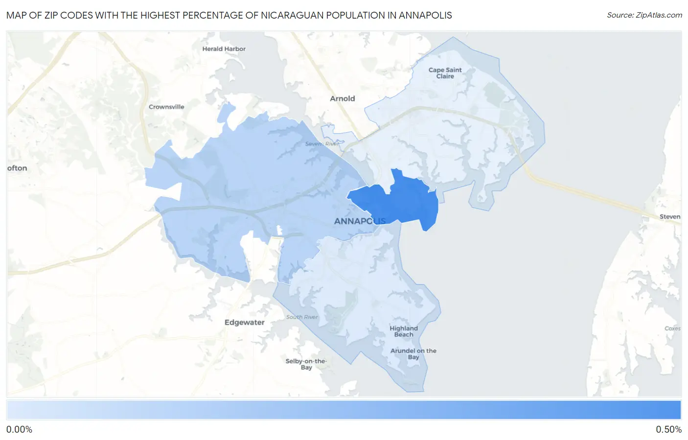 Zip Codes with the Highest Percentage of Nicaraguan Population in Annapolis Map