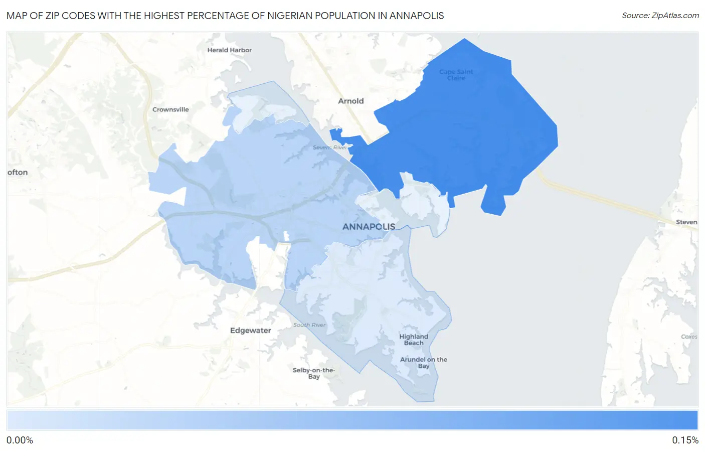 Zip Codes with the Highest Percentage of Nigerian Population in Annapolis Map