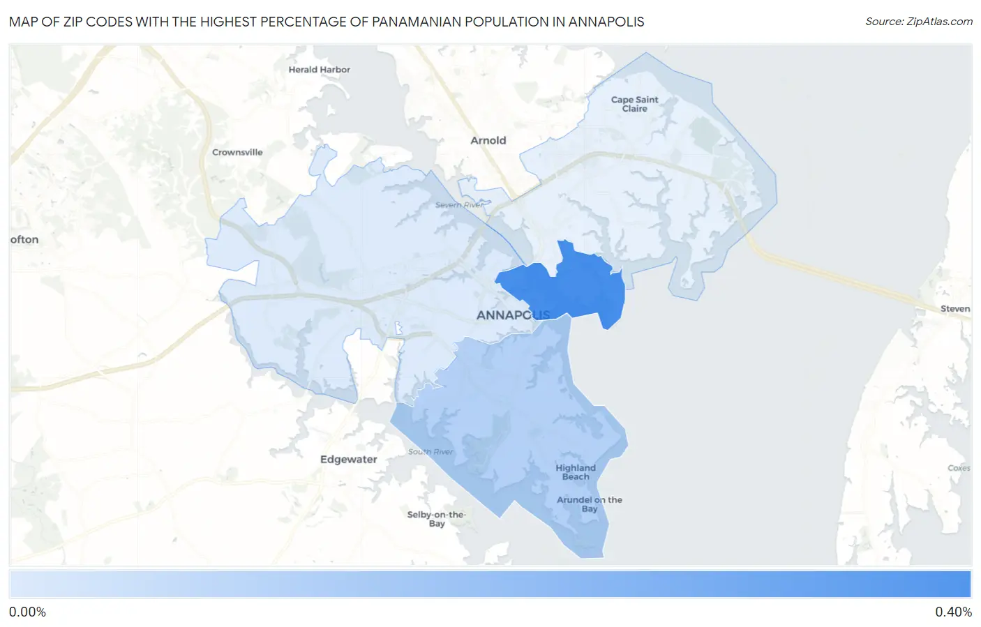 Zip Codes with the Highest Percentage of Panamanian Population in Annapolis Map