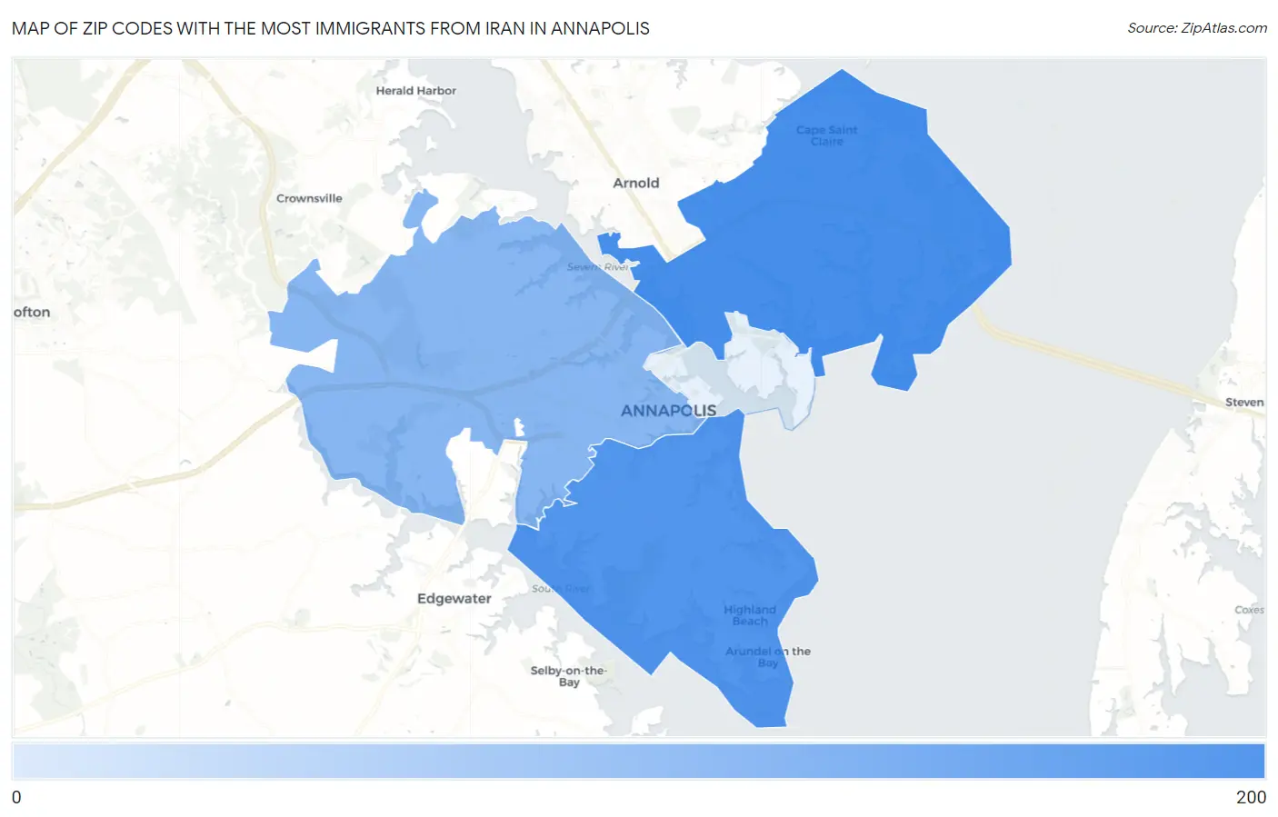 Zip Codes with the Most Immigrants from Iran in Annapolis Map