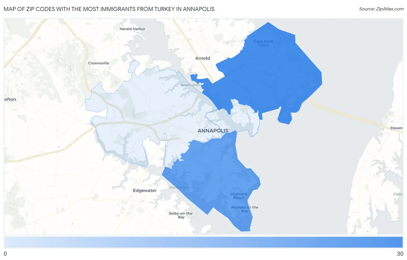 Zip Codes with the Most Immigrants from Turkey in Annapolis Map