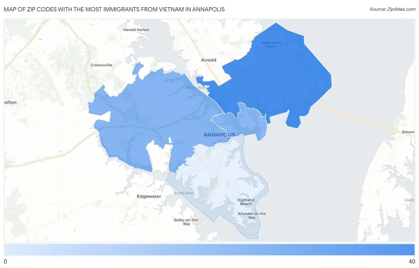 Zip Codes with the Most Immigrants from Vietnam in Annapolis Map