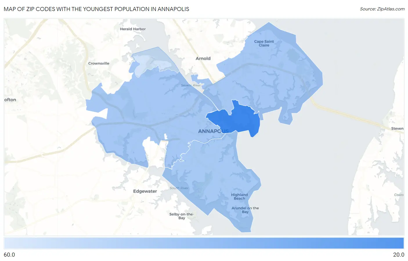 Zip Codes with the Youngest Population in Annapolis Map