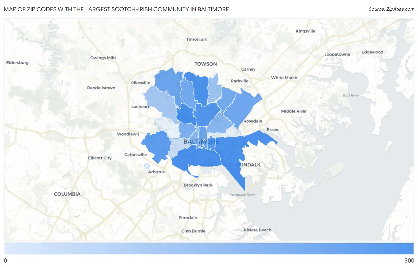 Zip Codes with the Largest Scotch-Irish Community in Baltimore Map