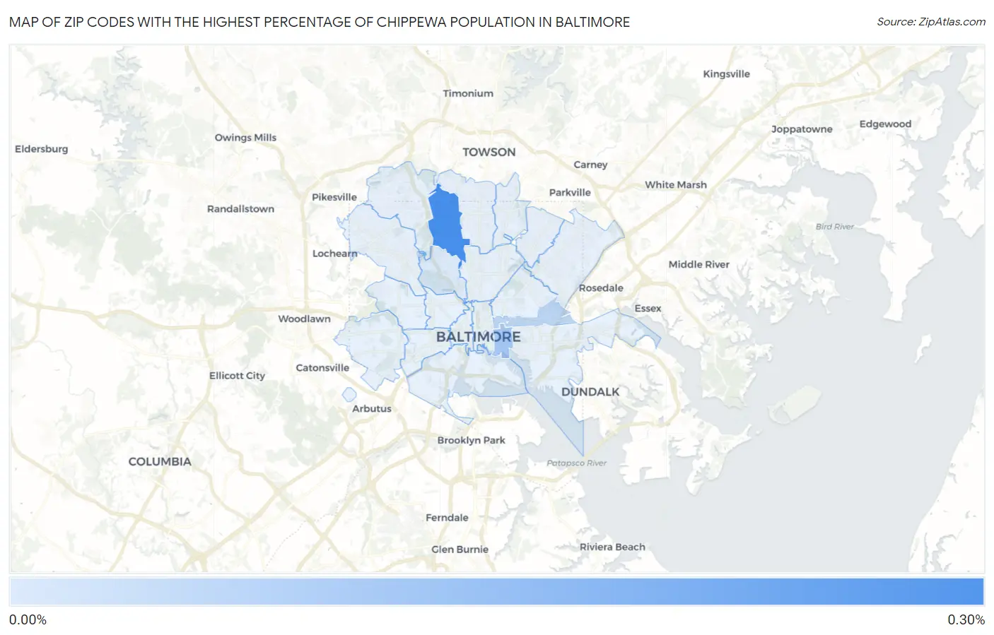 Zip Codes with the Highest Percentage of Chippewa Population in Baltimore Map
