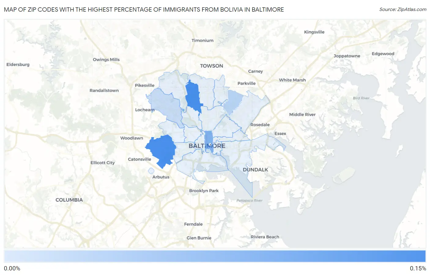 Zip Codes with the Highest Percentage of Immigrants from Bolivia in Baltimore Map
