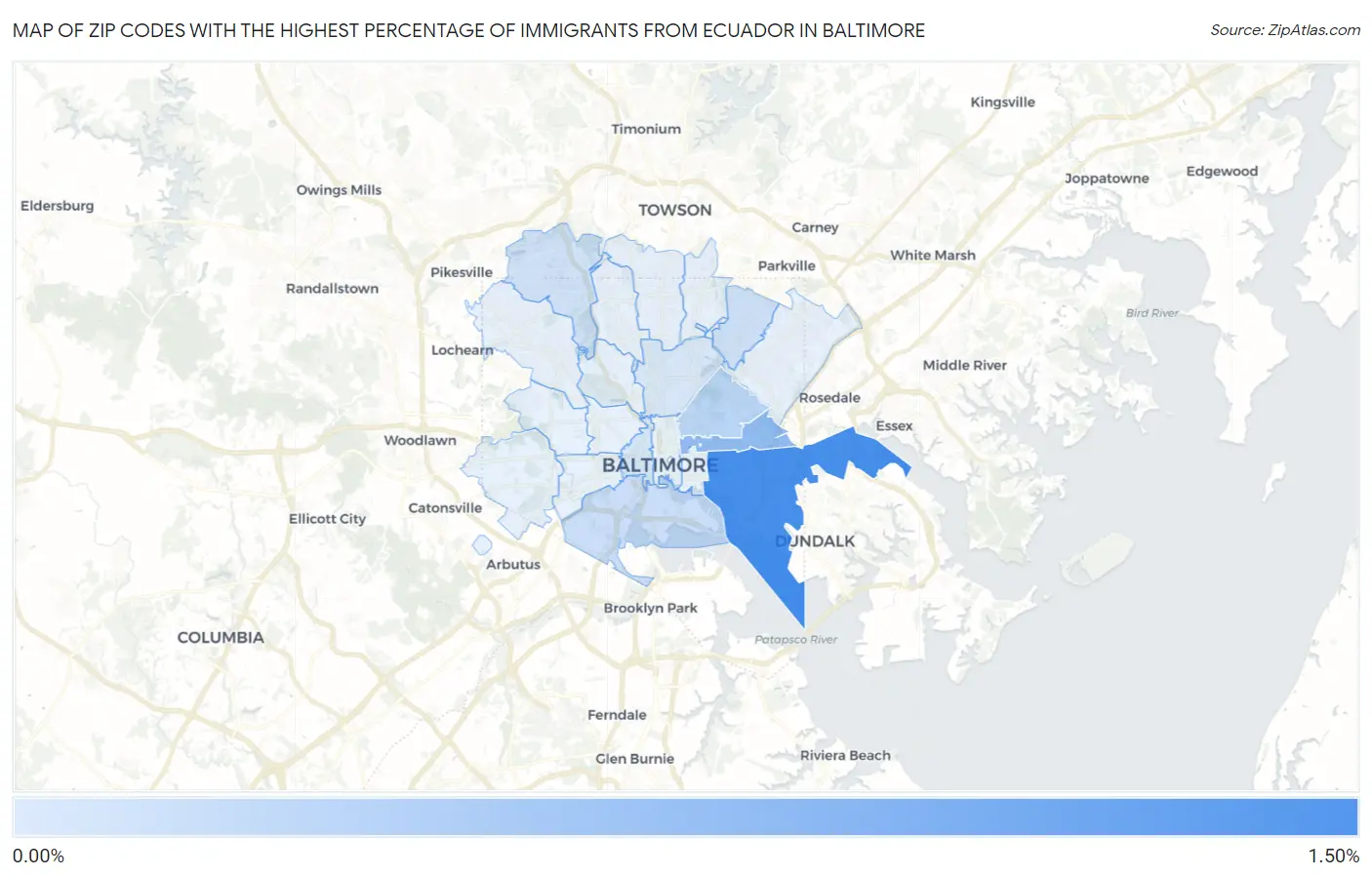 Zip Codes with the Highest Percentage of Immigrants from Ecuador in Baltimore Map
