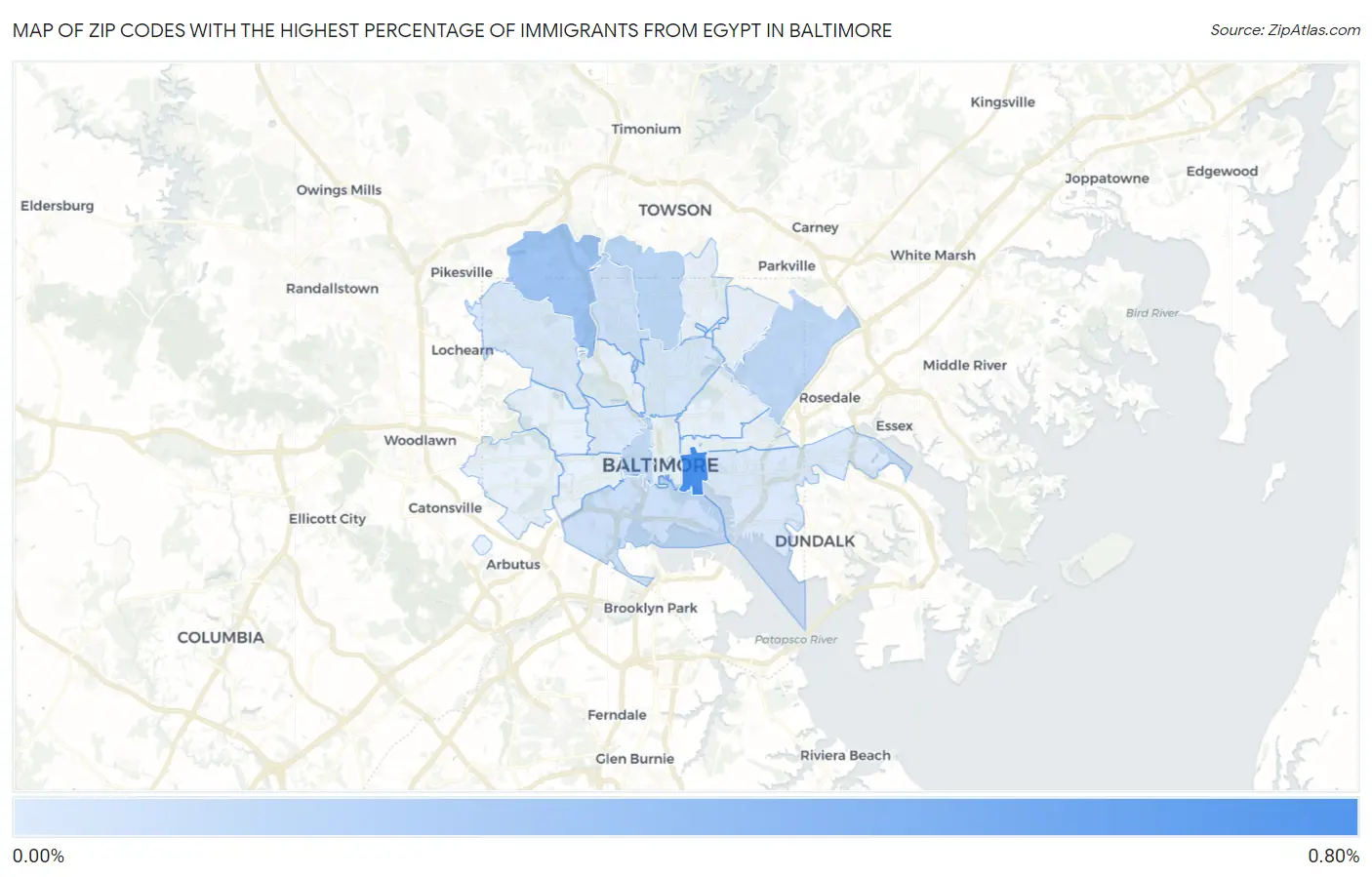 Zip Codes with the Highest Percentage of Immigrants from Egypt in Baltimore Map