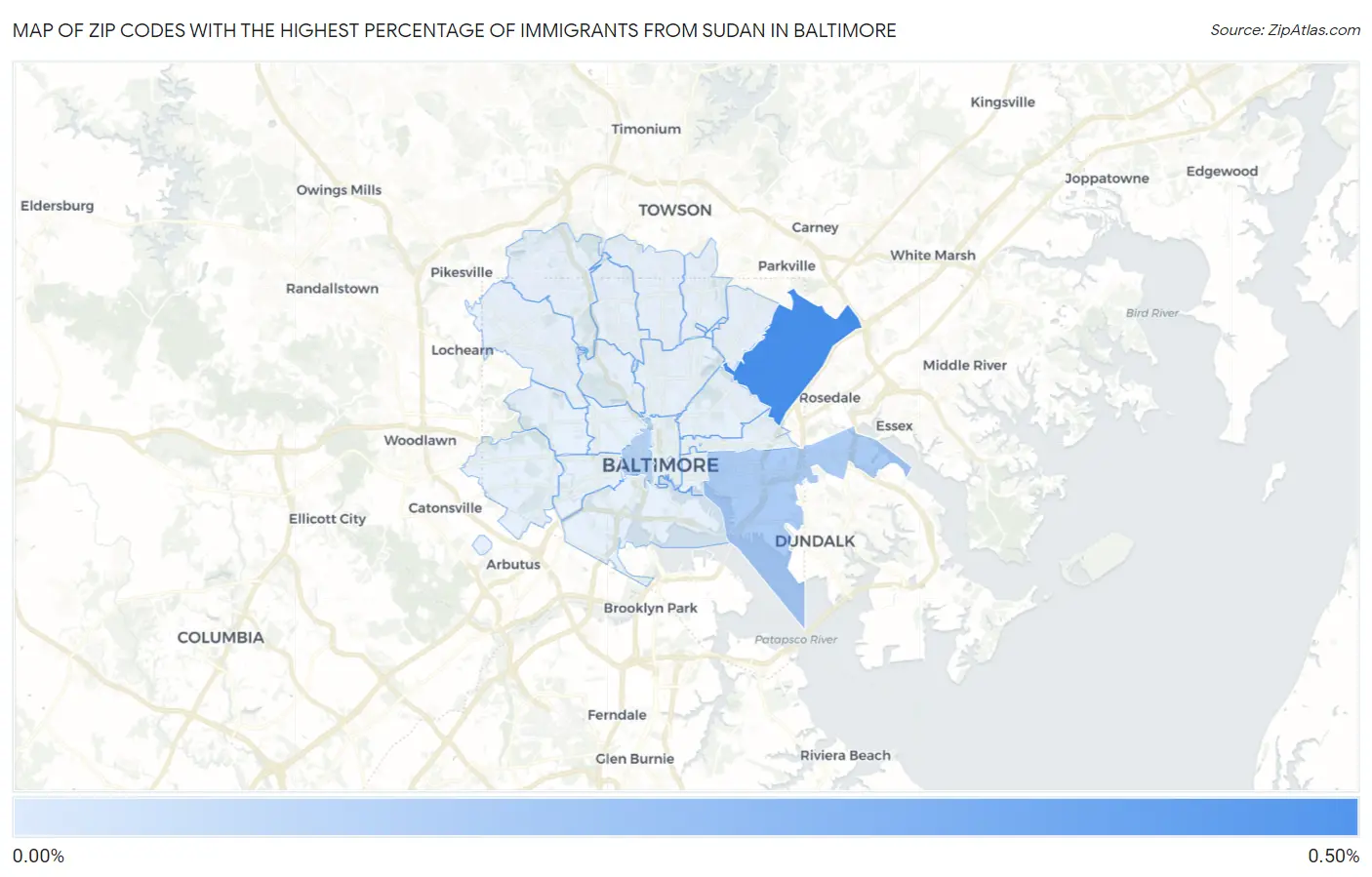 Zip Codes with the Highest Percentage of Immigrants from Sudan in Baltimore Map