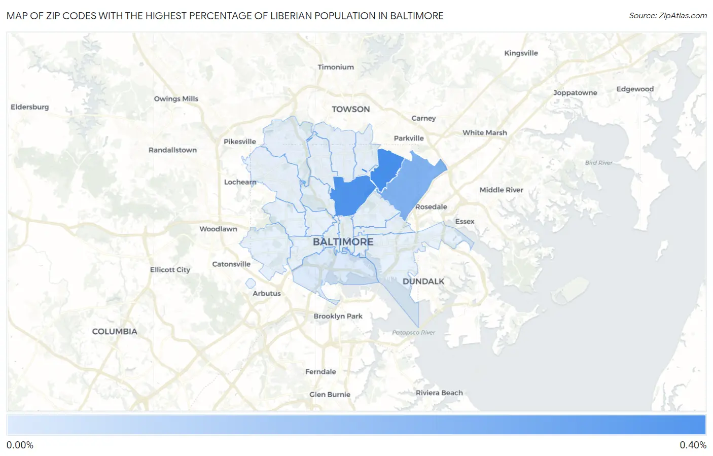 Zip Codes with the Highest Percentage of Liberian Population in Baltimore Map