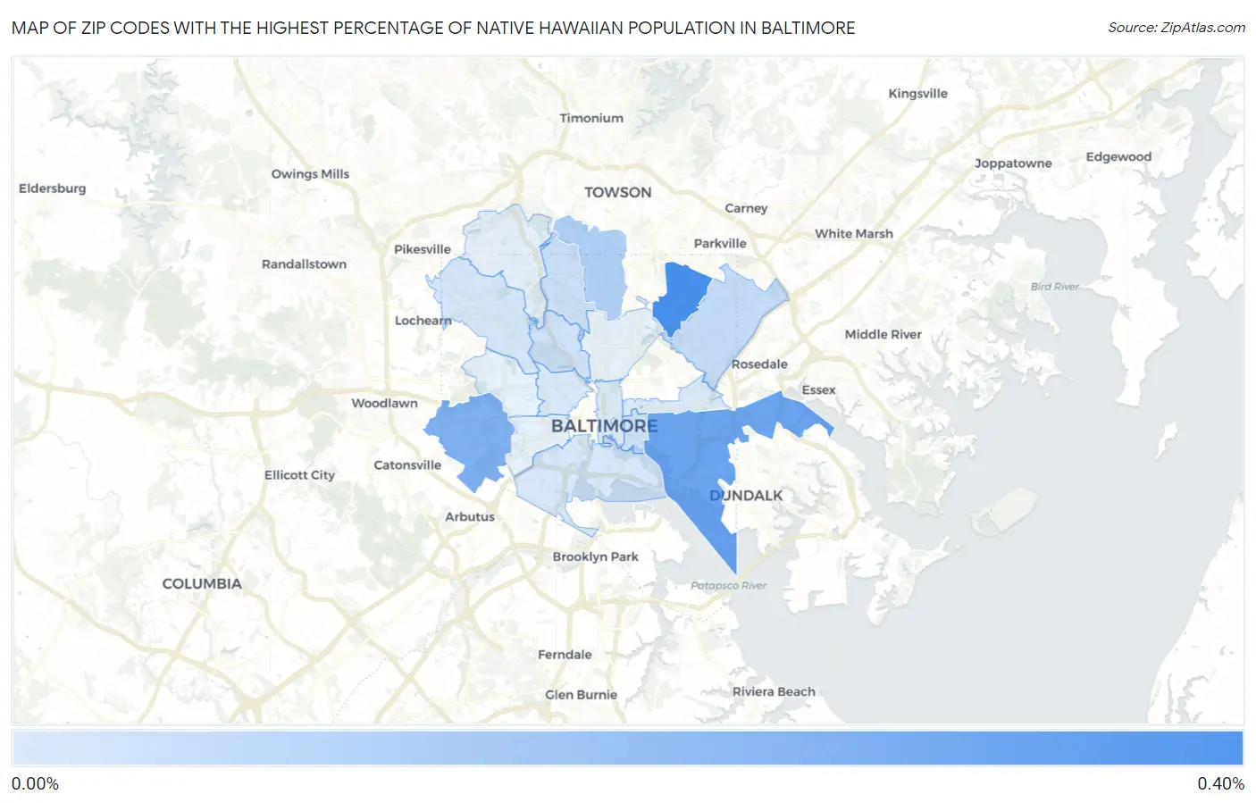 Zip Codes with the Highest Percentage of Native Hawaiian Population in Baltimore Map