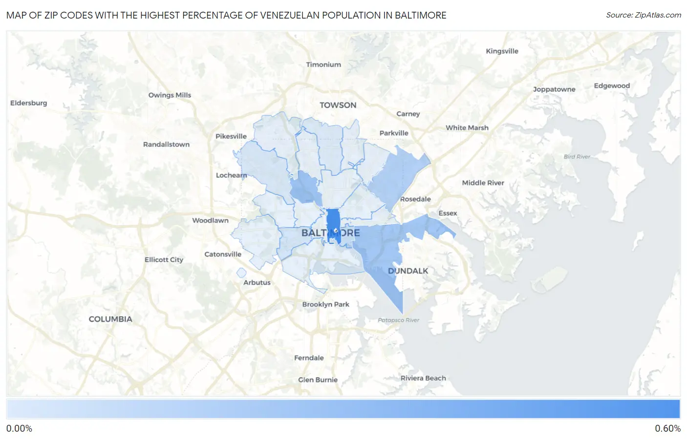 Zip Codes with the Highest Percentage of Venezuelan Population in Baltimore Map