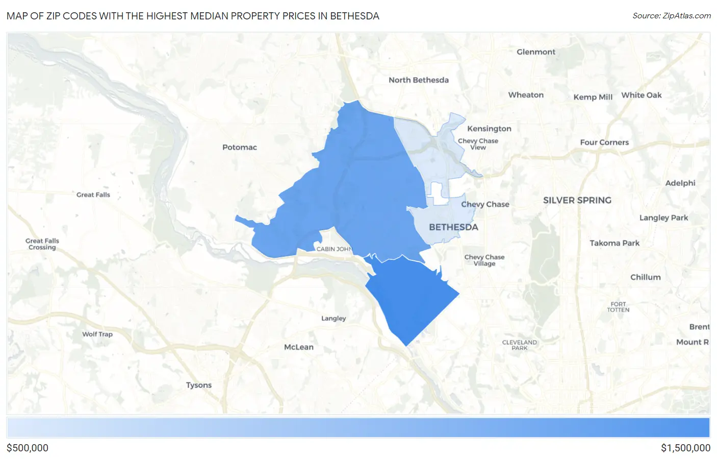 Zip Codes with the Highest Median Property Prices in Bethesda Map