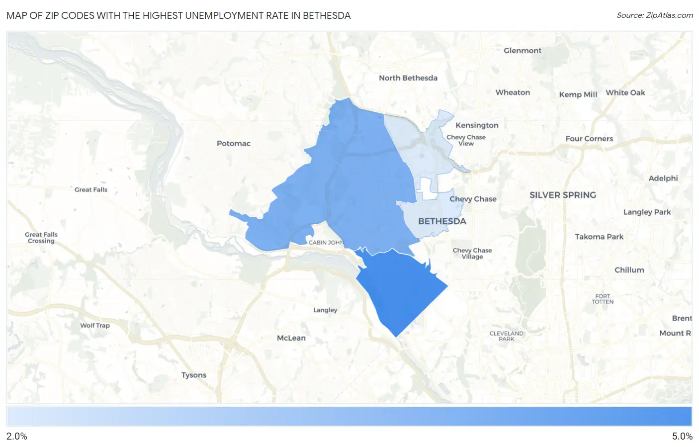 Zip Codes with the Highest Unemployment Rate in Bethesda Map