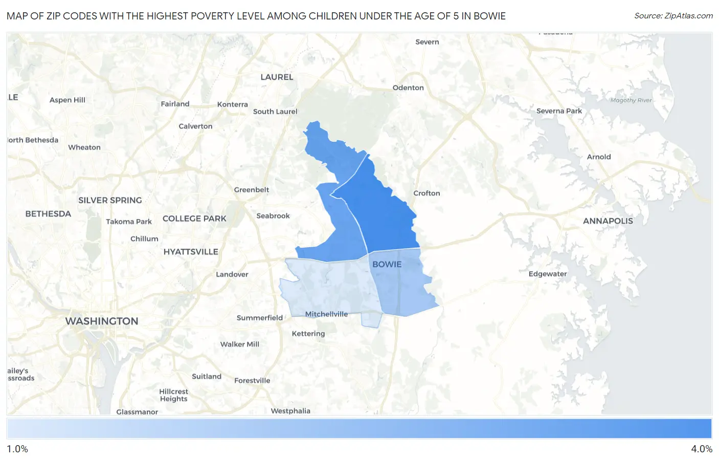 Zip Codes with the Highest Poverty Level Among Children Under the Age of 5 in Bowie Map