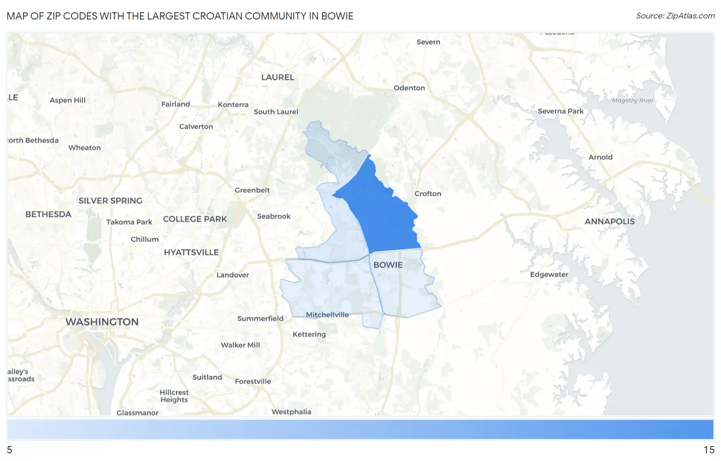 Zip Codes with the Largest Croatian Community in Bowie Map