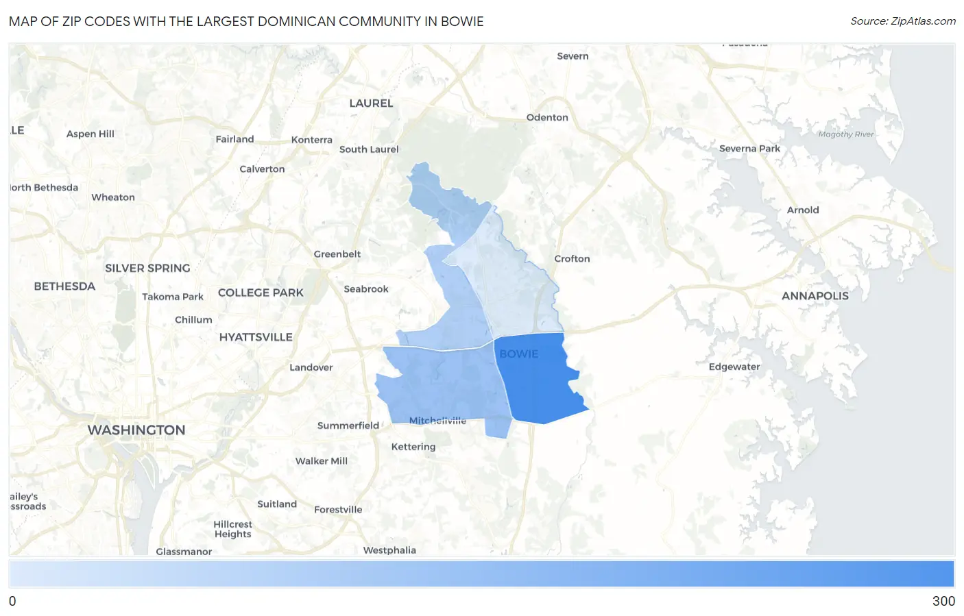 Zip Codes with the Largest Dominican Community in Bowie Map