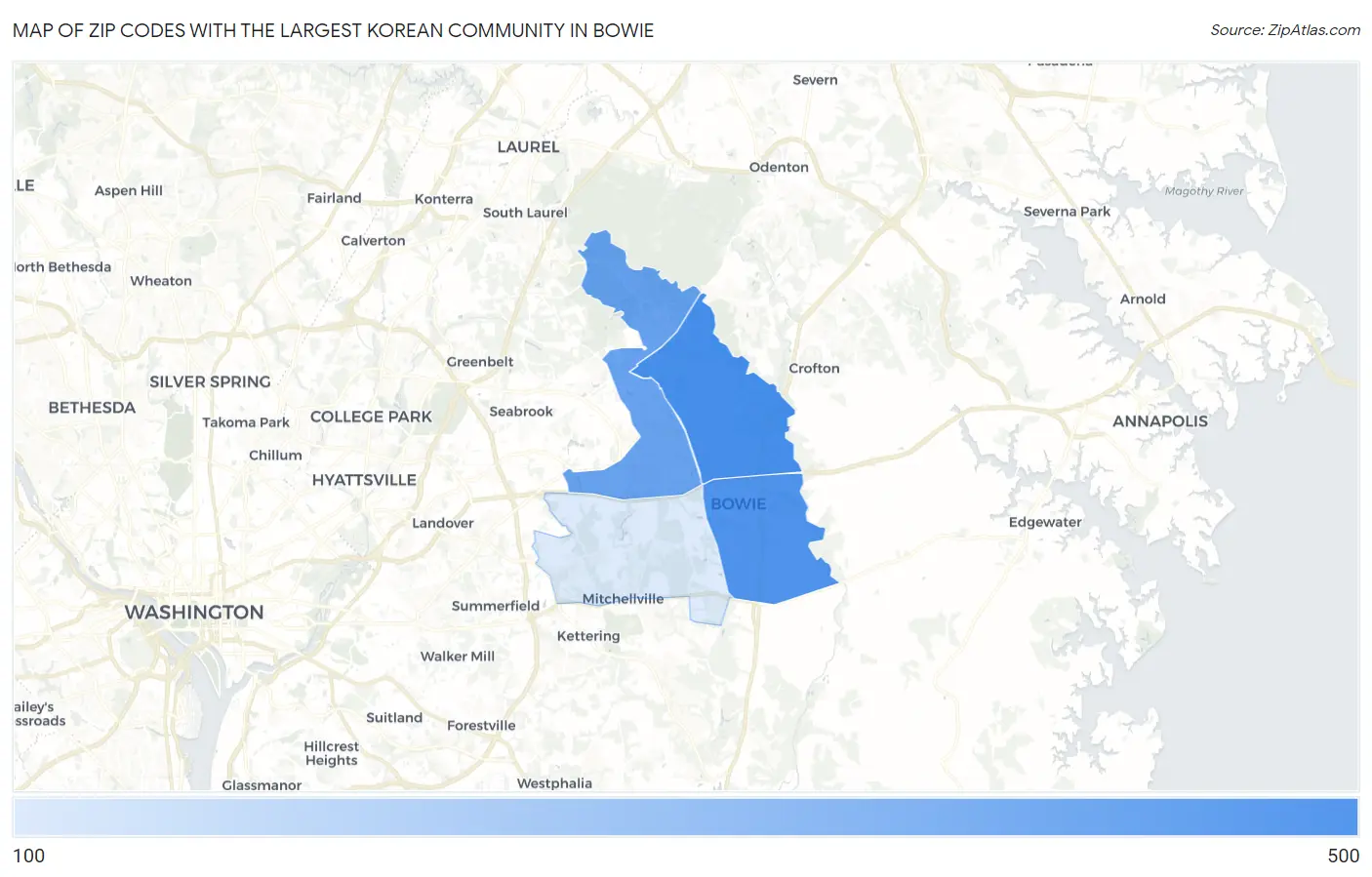 Zip Codes with the Largest Korean Community in Bowie Map
