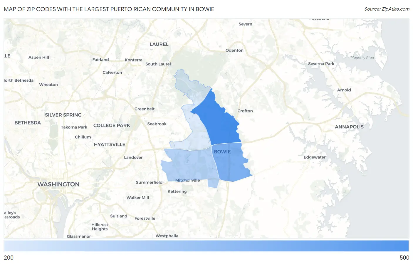 Zip Codes with the Largest Puerto Rican Community in Bowie Map