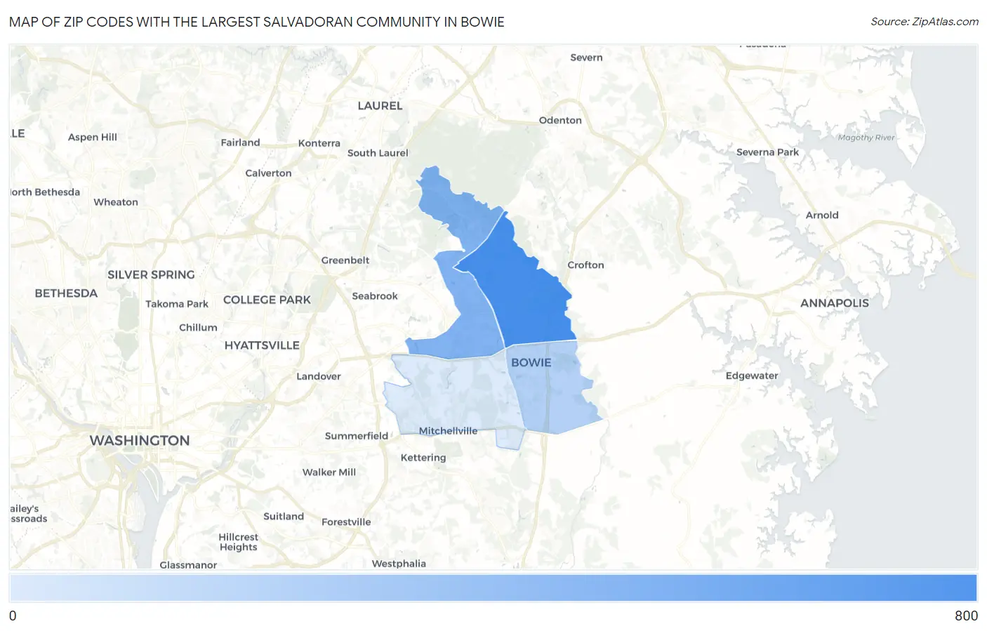 Zip Codes with the Largest Salvadoran Community in Bowie Map