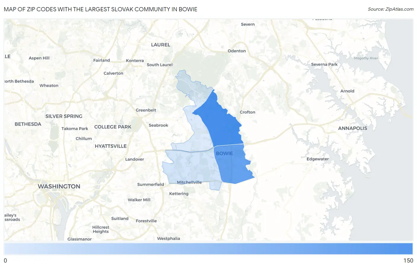 Zip Codes with the Largest Slovak Community in Bowie Map