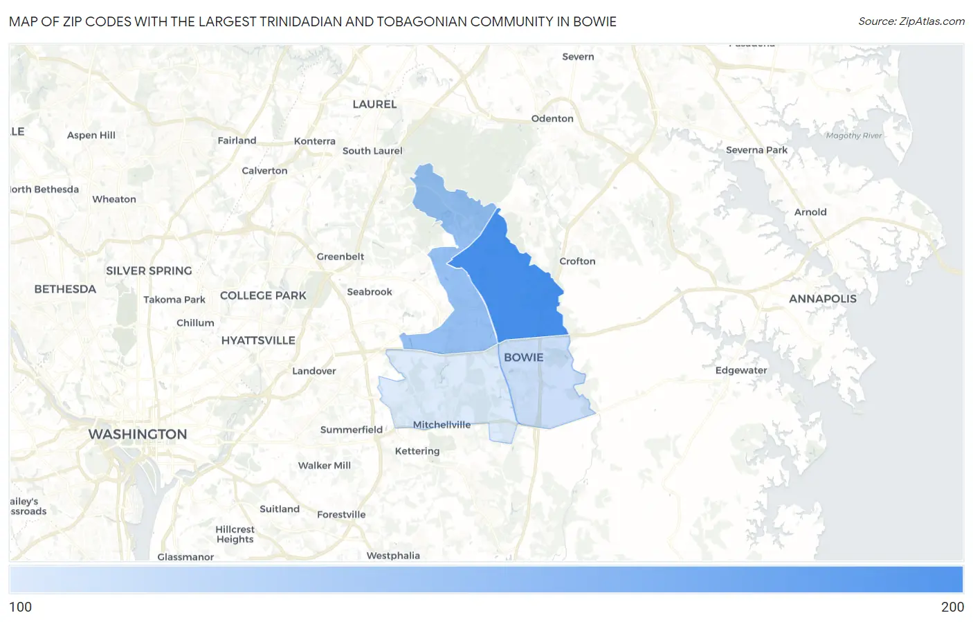 Zip Codes with the Largest Trinidadian and Tobagonian Community in Bowie Map