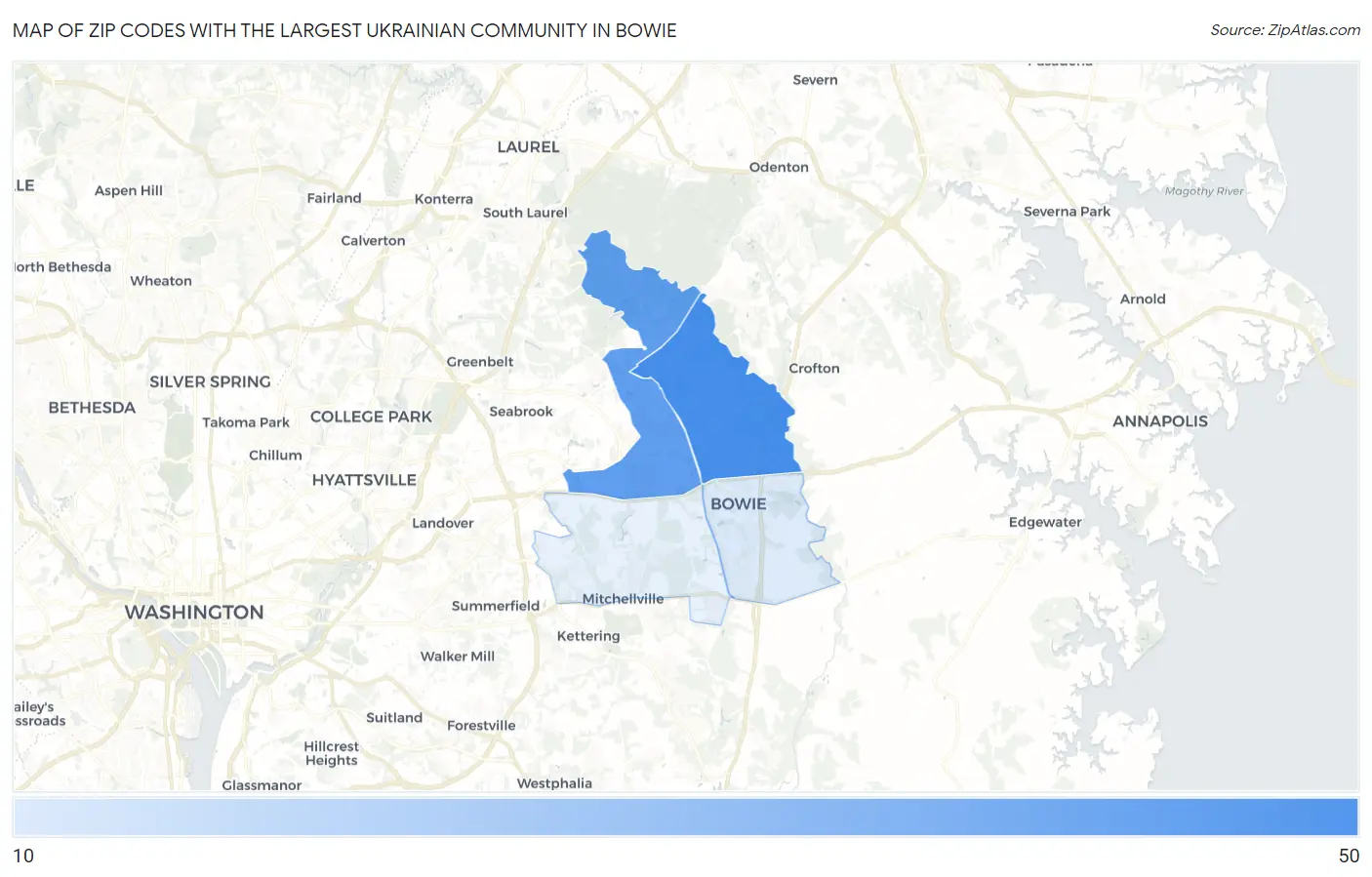 Zip Codes with the Largest Ukrainian Community in Bowie Map