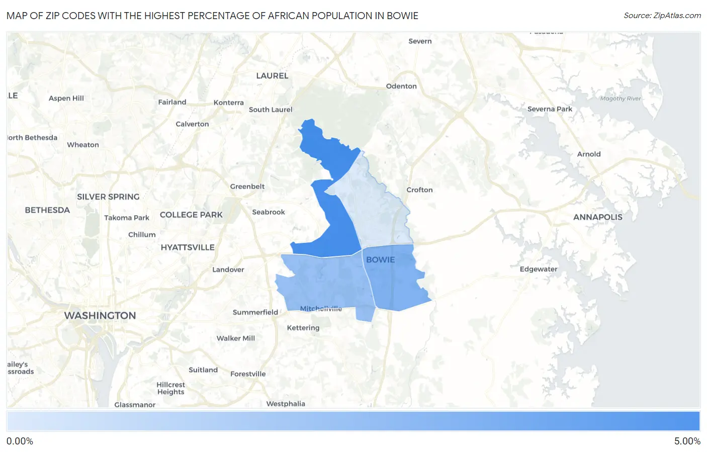 Zip Codes with the Highest Percentage of African Population in Bowie Map