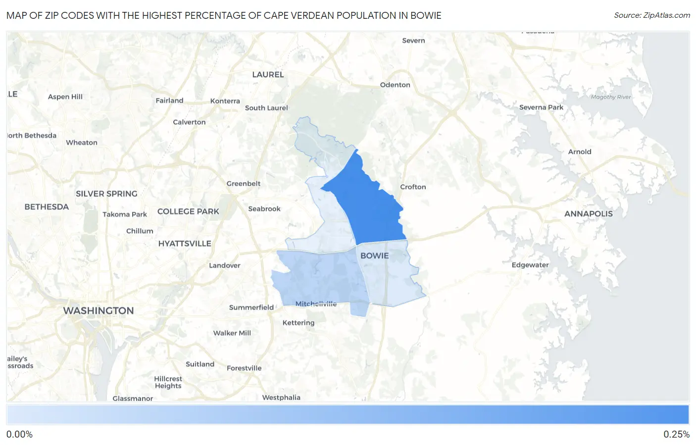 Zip Codes with the Highest Percentage of Cape Verdean Population in Bowie Map