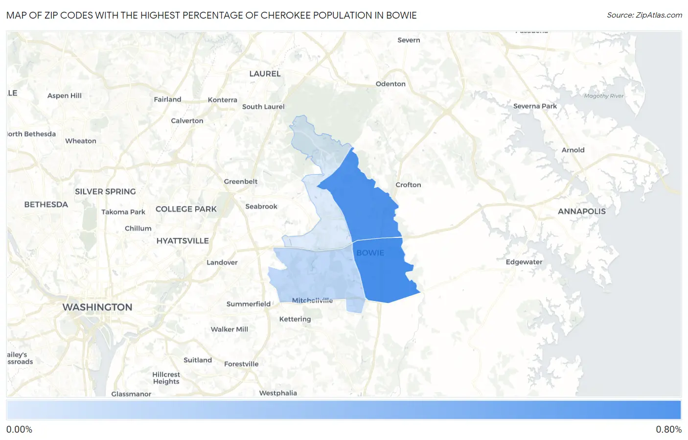 Zip Codes with the Highest Percentage of Cherokee Population in Bowie Map