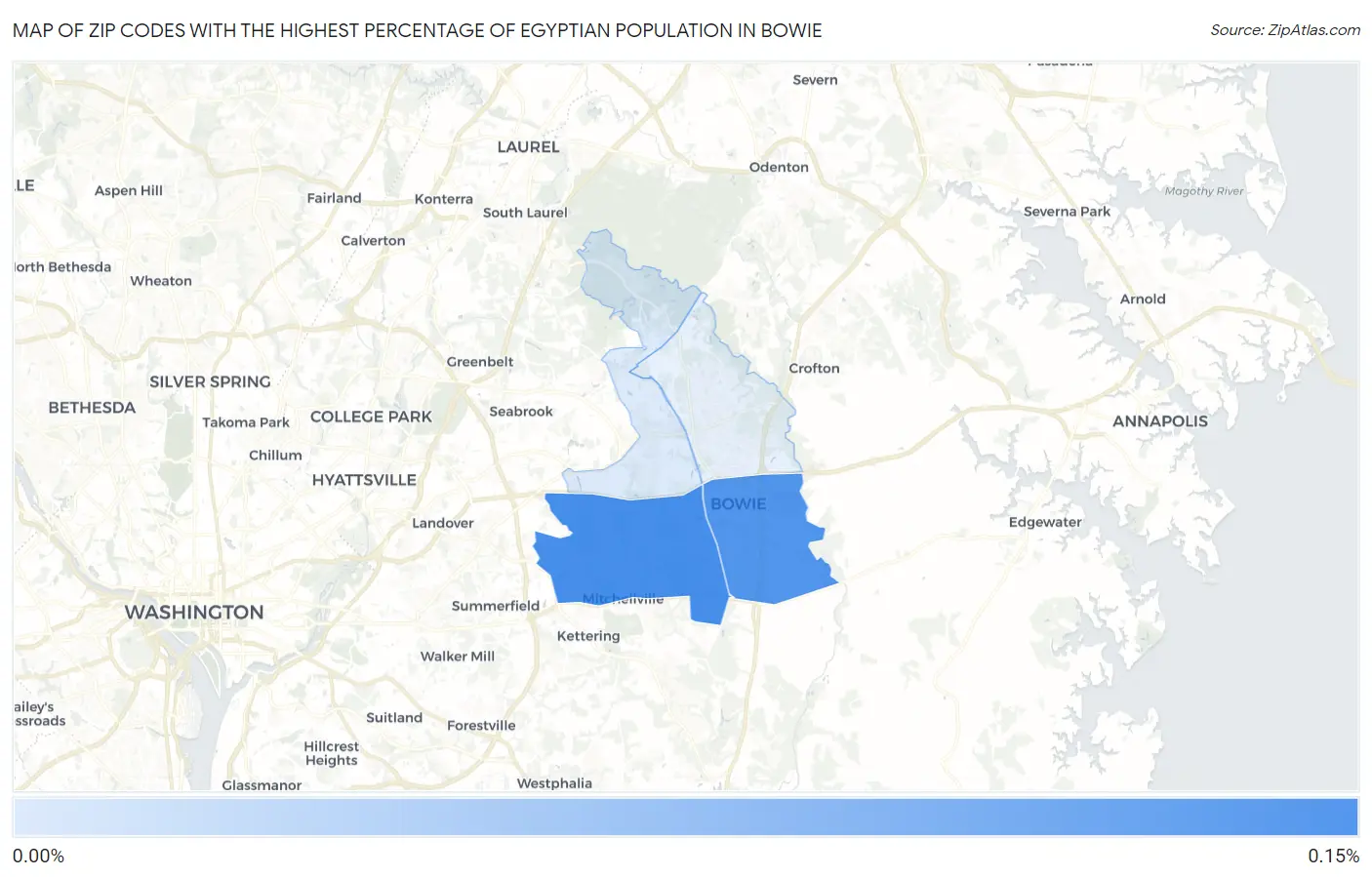 Zip Codes with the Highest Percentage of Egyptian Population in Bowie Map