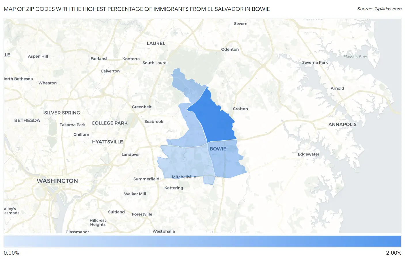 Zip Codes with the Highest Percentage of Immigrants from El Salvador in Bowie Map