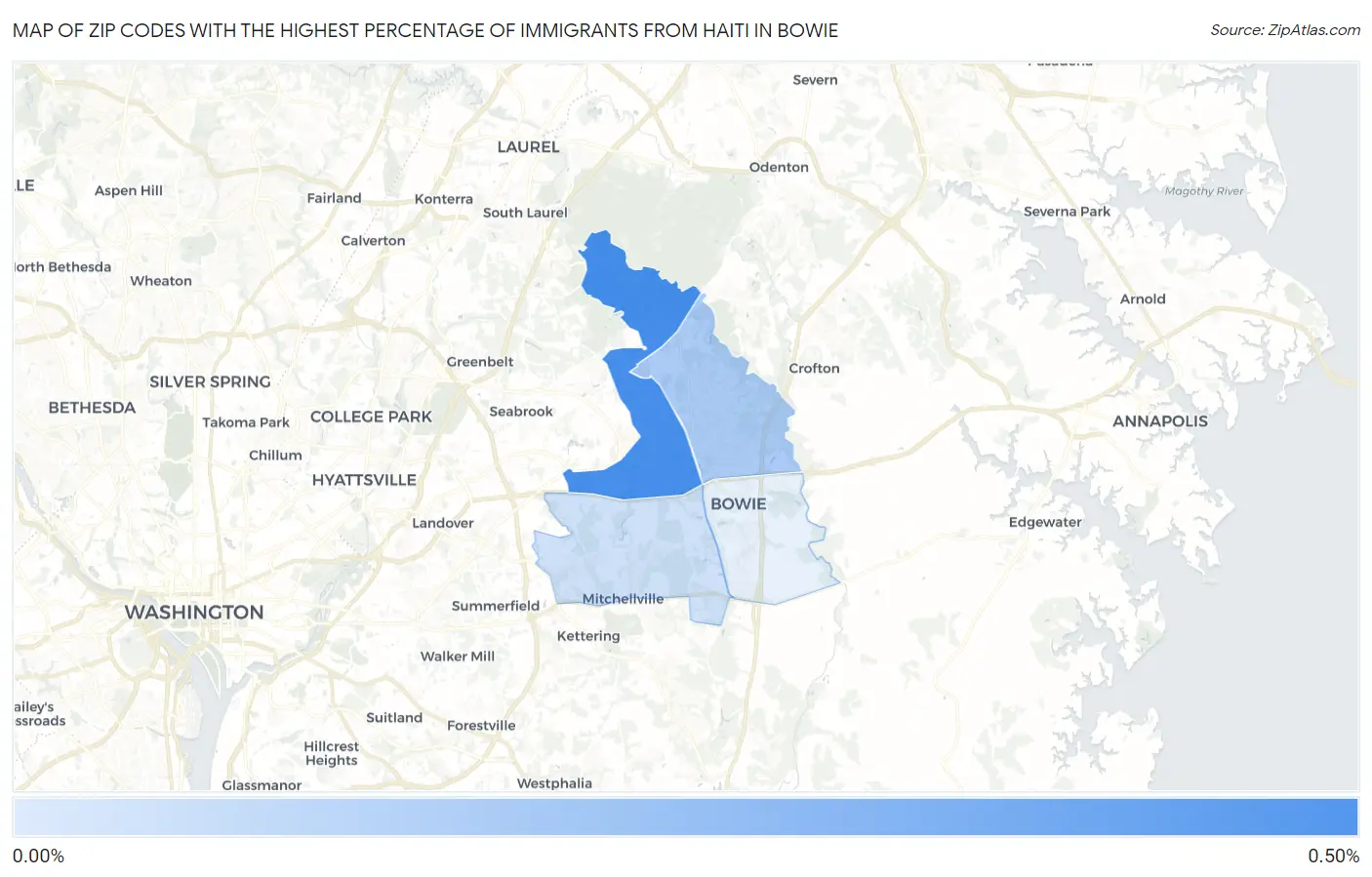 Zip Codes with the Highest Percentage of Immigrants from Haiti in Bowie Map