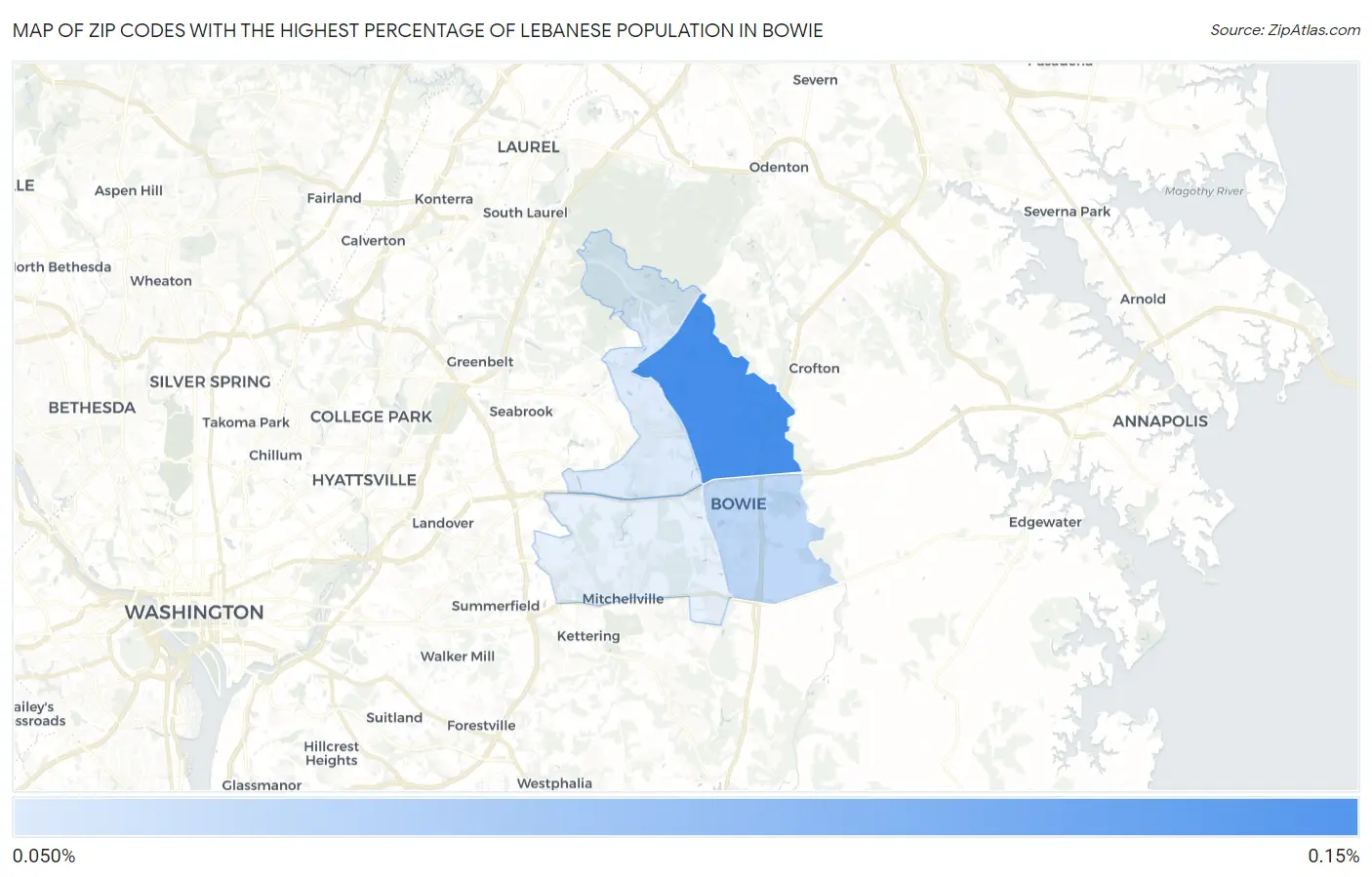 Zip Codes with the Highest Percentage of Lebanese Population in Bowie Map