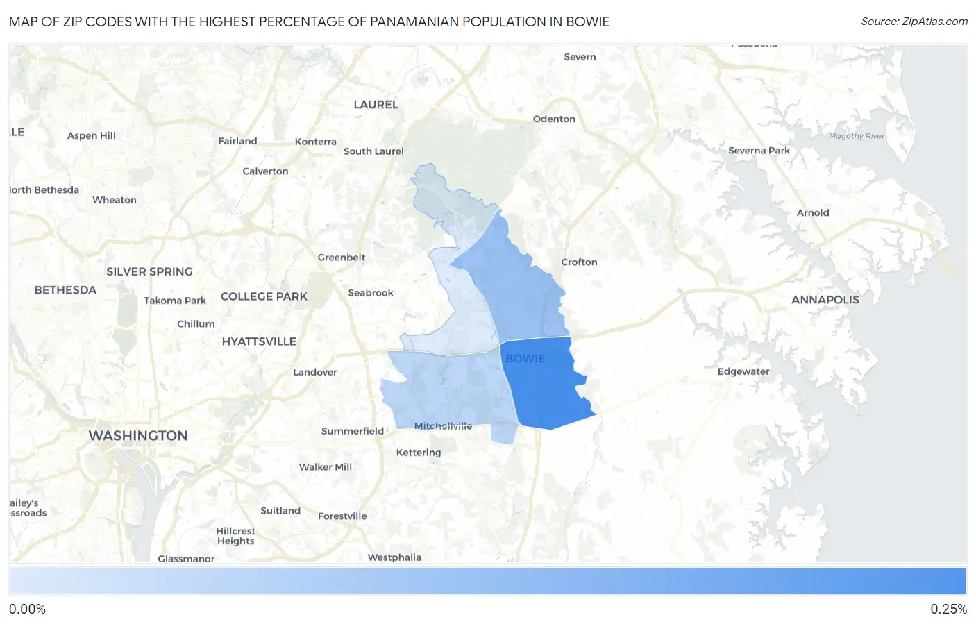 Zip Codes with the Highest Percentage of Panamanian Population in Bowie Map