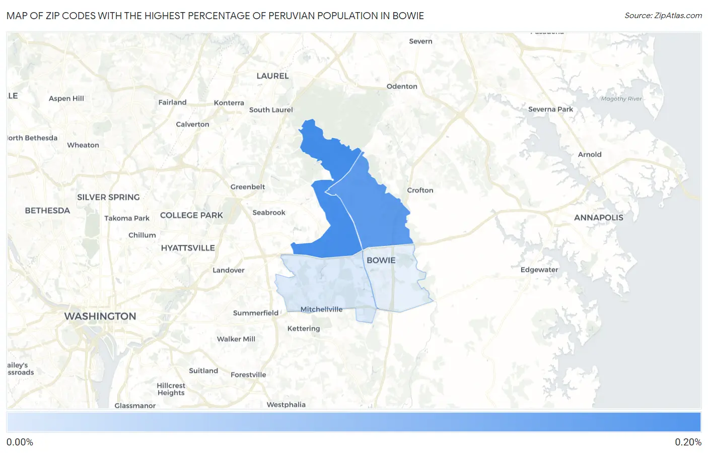 Zip Codes with the Highest Percentage of Peruvian Population in Bowie Map