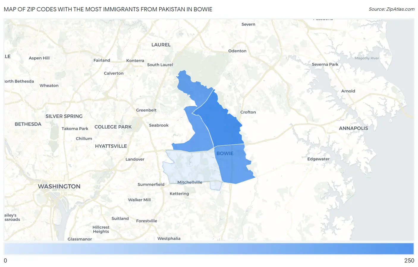 Zip Codes with the Most Immigrants from Pakistan in Bowie Map