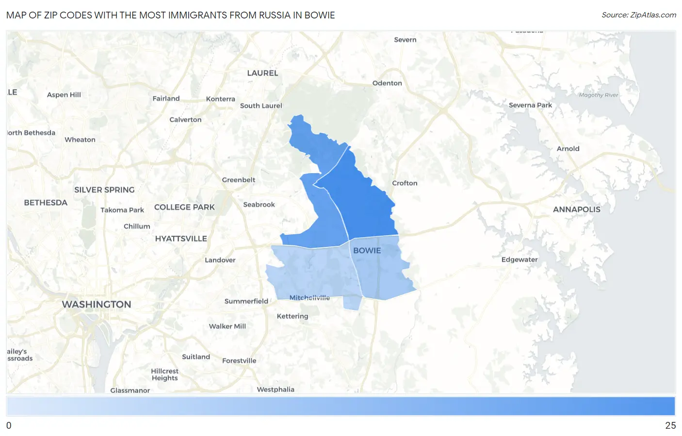 Zip Codes with the Most Immigrants from Russia in Bowie Map