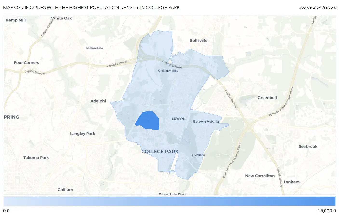 Zip Codes with the Highest Population Density in College Park Map
