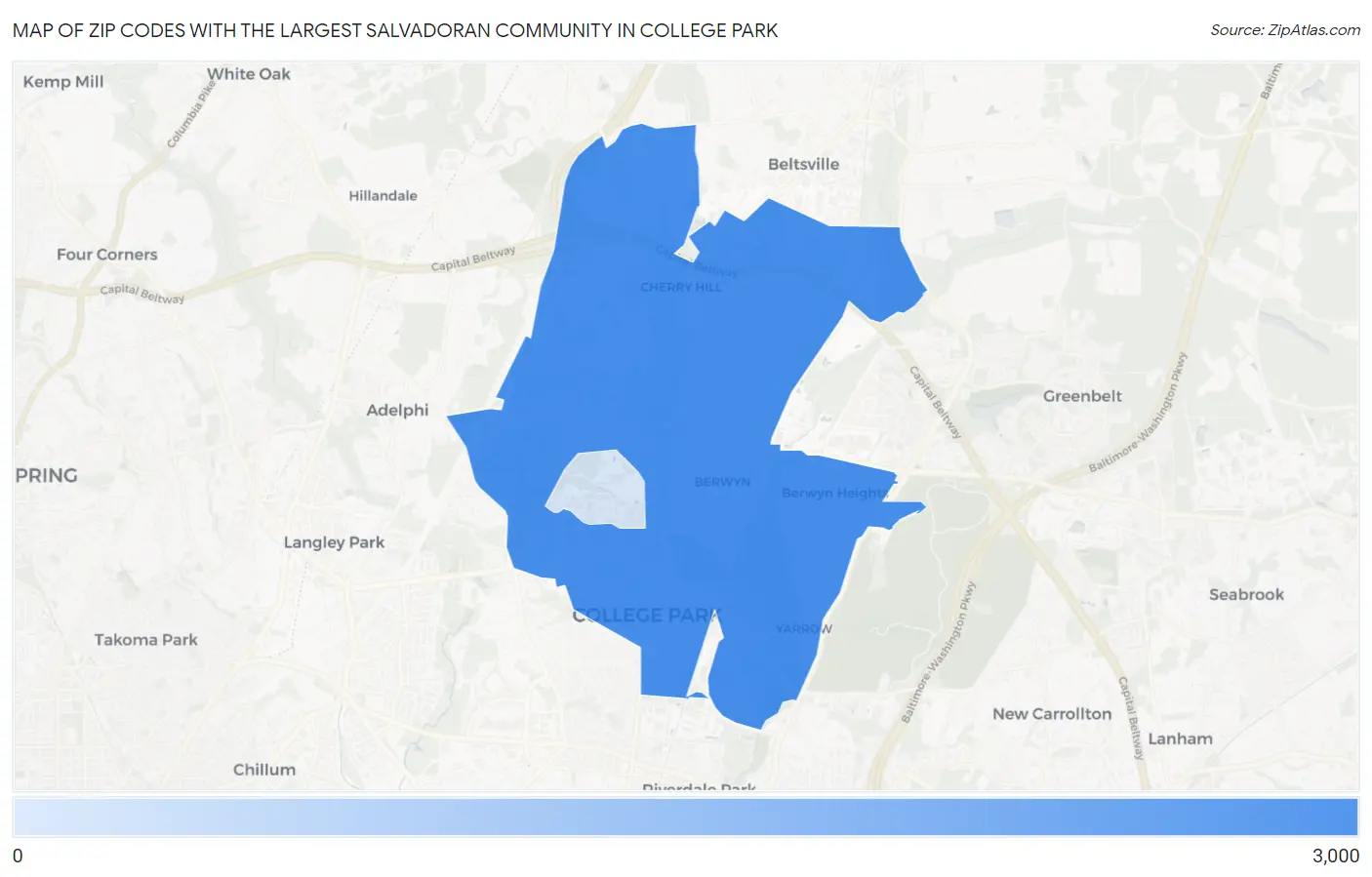 Zip Codes with the Largest Salvadoran Community in College Park Map
