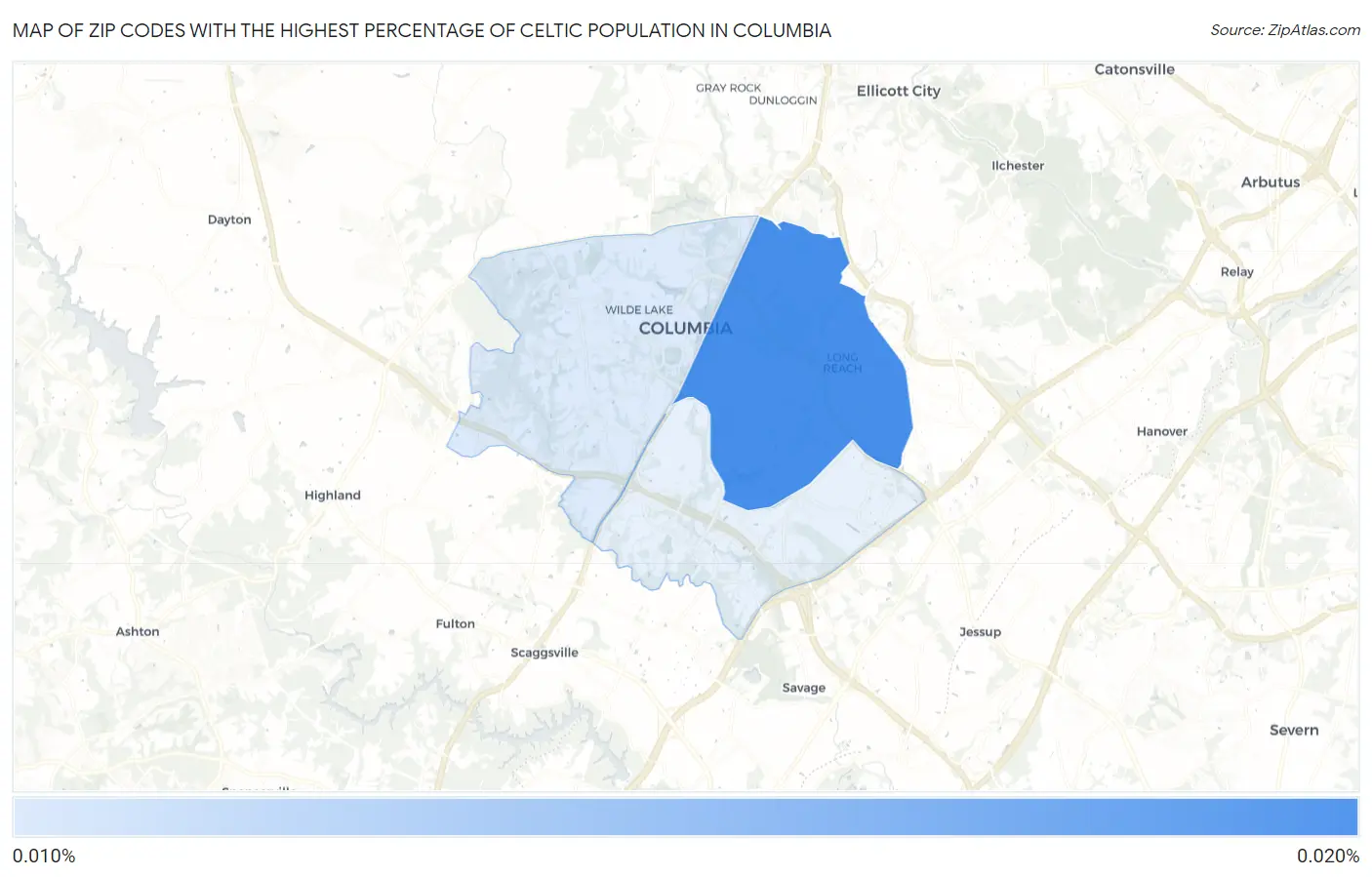 Zip Codes with the Highest Percentage of Celtic Population in Columbia Map