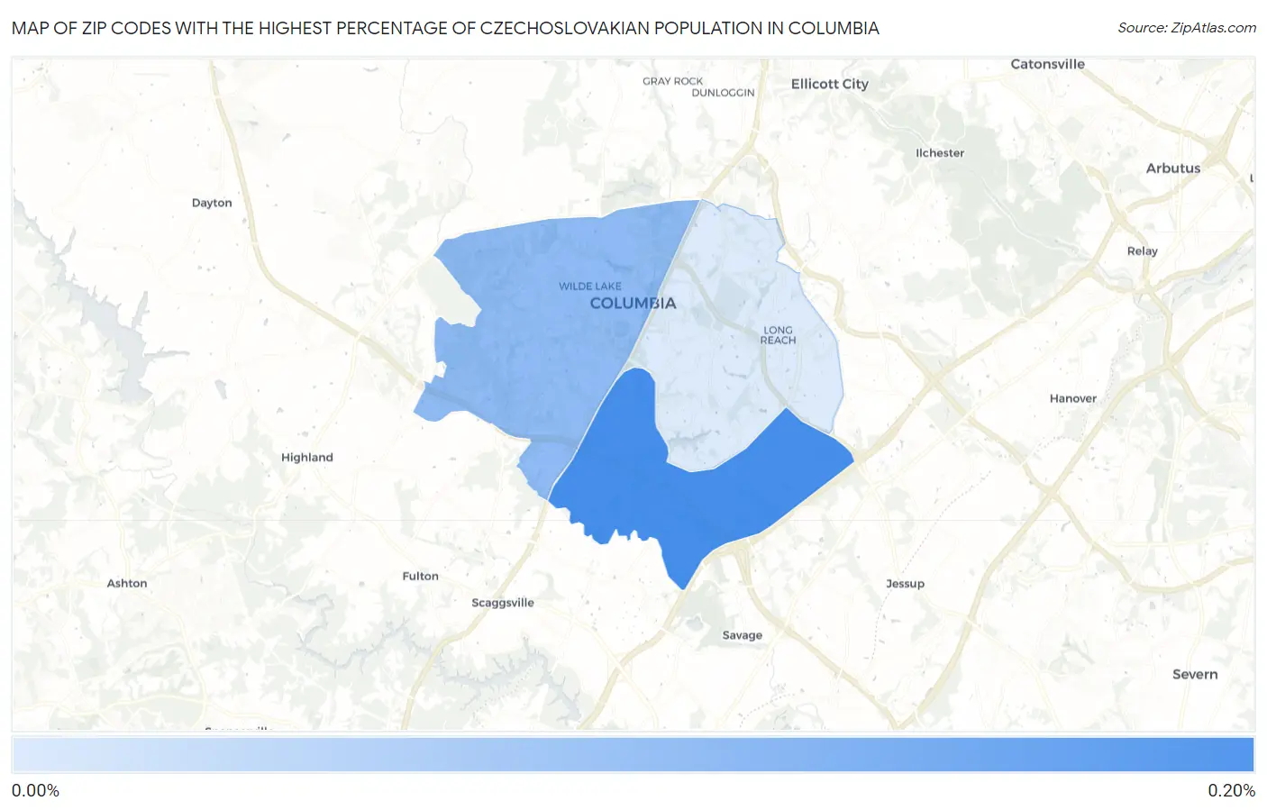 Zip Codes with the Highest Percentage of Czechoslovakian Population in Columbia Map