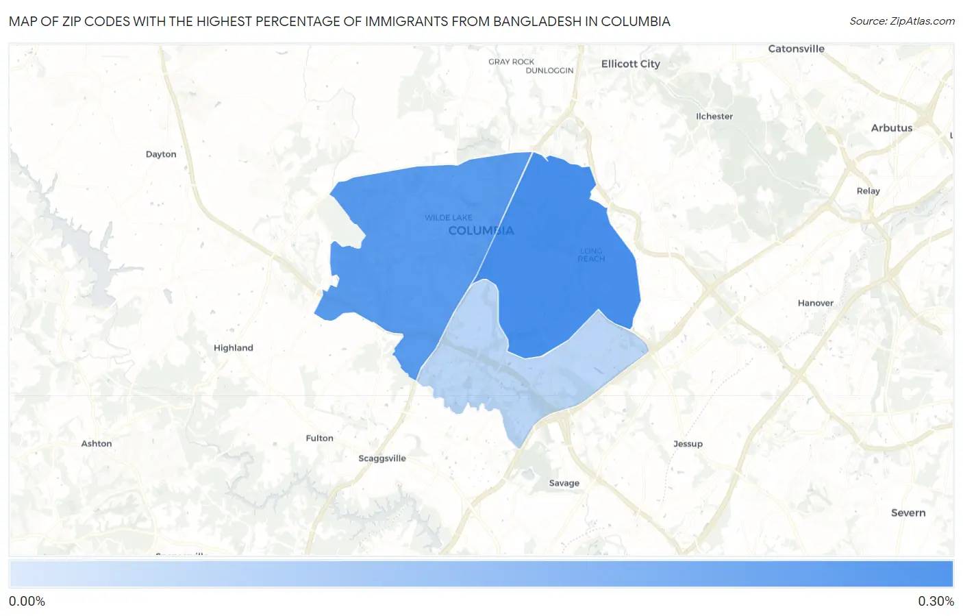 Zip Codes with the Highest Percentage of Immigrants from Bangladesh in Columbia Map