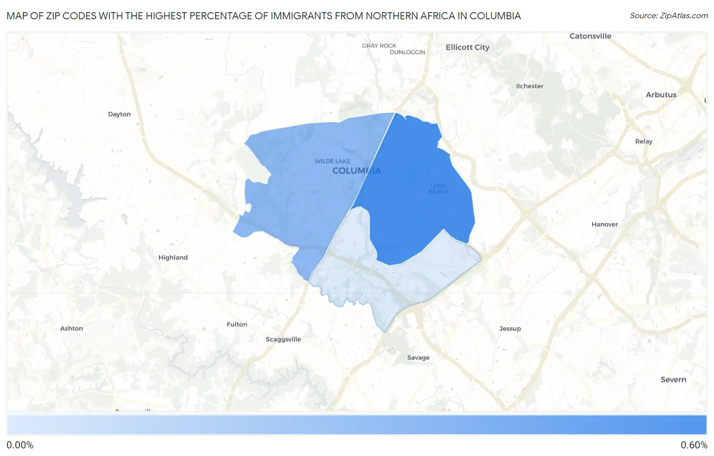 Zip Codes with the Highest Percentage of Immigrants from Northern Africa in Columbia Map