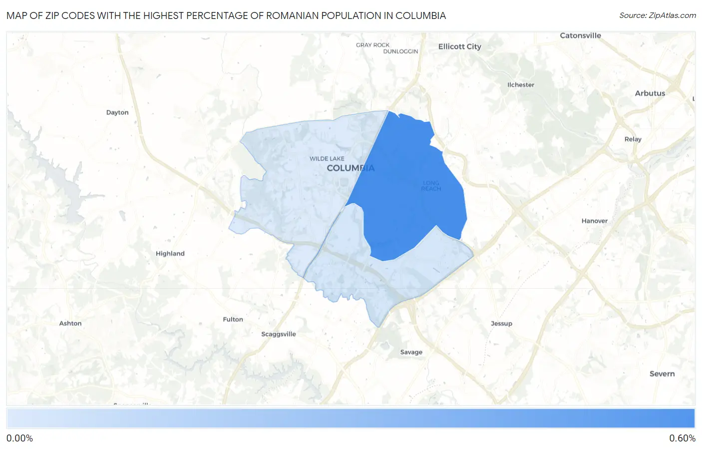 Zip Codes with the Highest Percentage of Romanian Population in Columbia Map