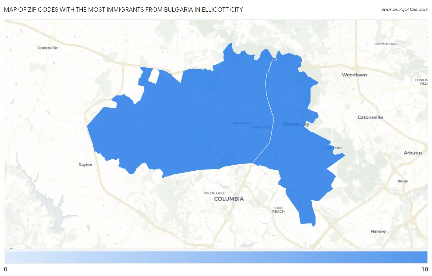 Zip Codes with the Most Immigrants from Bulgaria in Ellicott City Map
