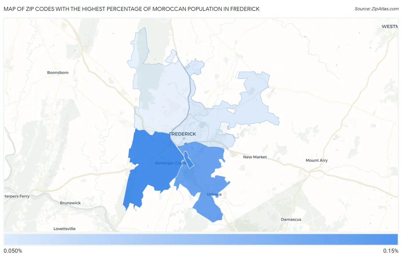 Zip Codes with the Highest Percentage of Moroccan Population in Frederick Map