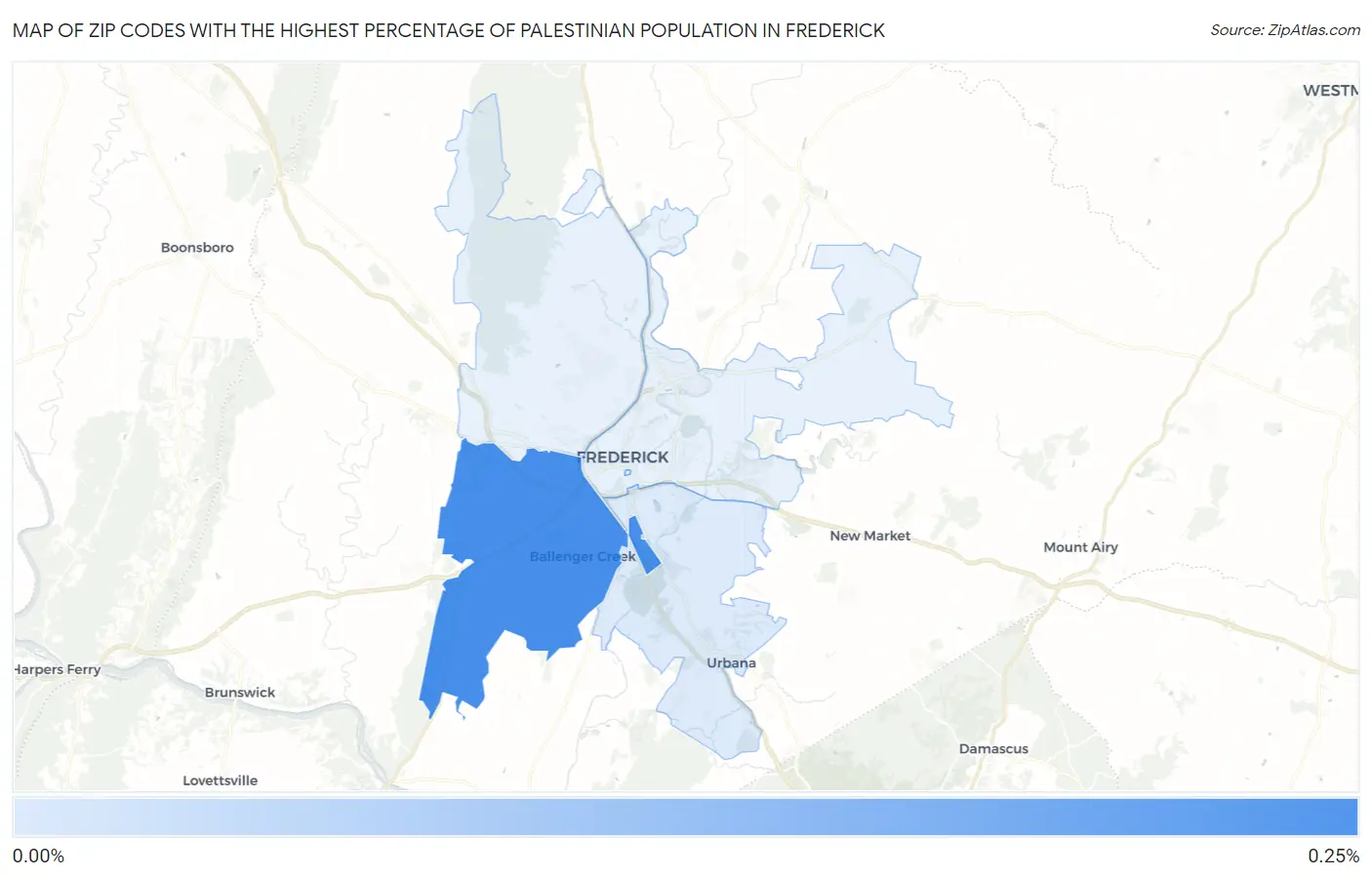 Zip Codes with the Highest Percentage of Palestinian Population in Frederick Map
