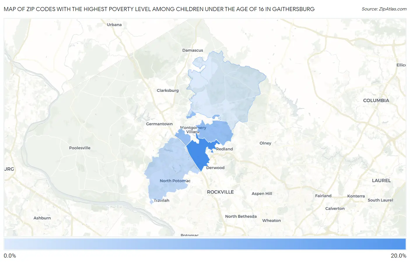 Zip Codes with the Highest Poverty Level Among Children Under the Age of 16 in Gaithersburg Map